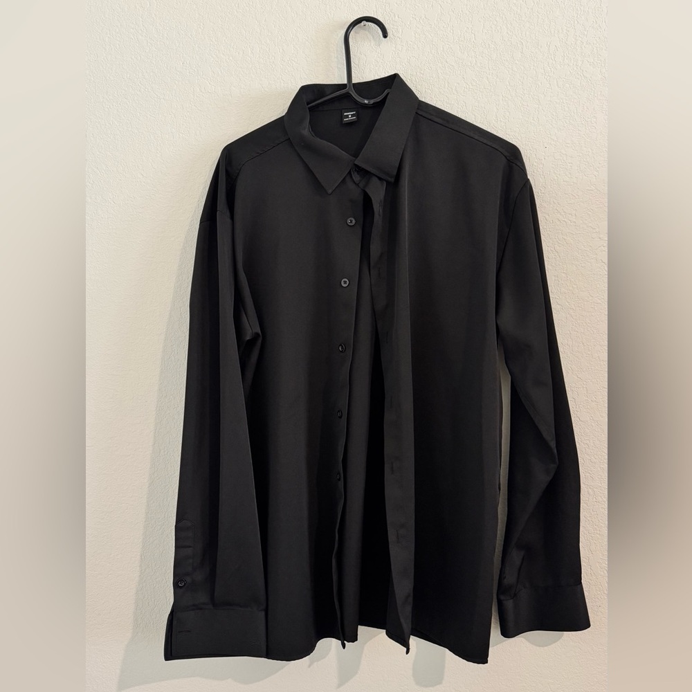 MANFINITY Black Long Sleeve Dress Shirt for Men
